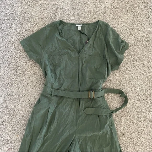 Ava + Viv NEW Olive Green Adjustable Belt Zip Closure Jumpsuit - Picture 2 of 6